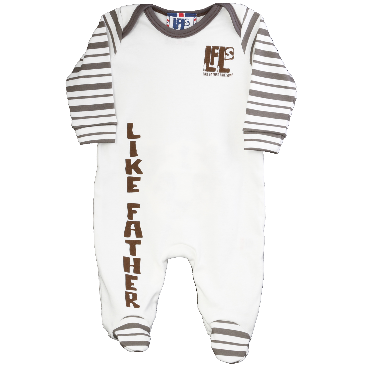 Baby grow, creamy white with lion cub design.