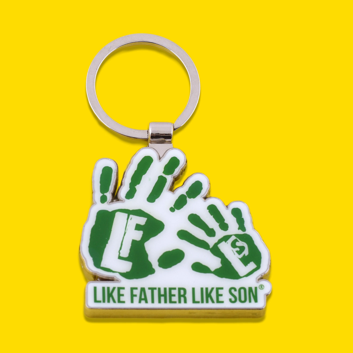 Father And Son Hand Print Keyring - Lime Green