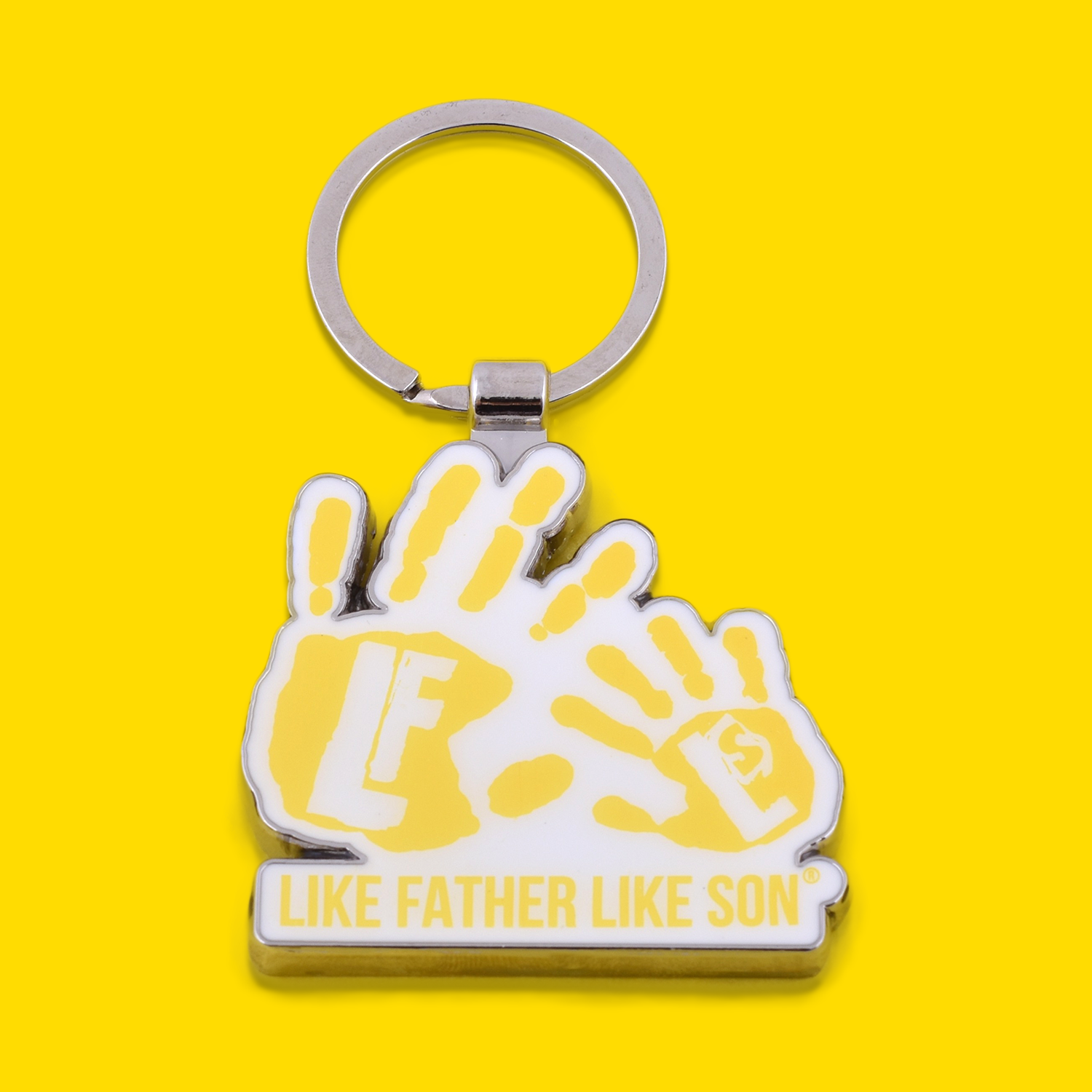 Father And Son Hand Print Keyring - Sunshine Yellow