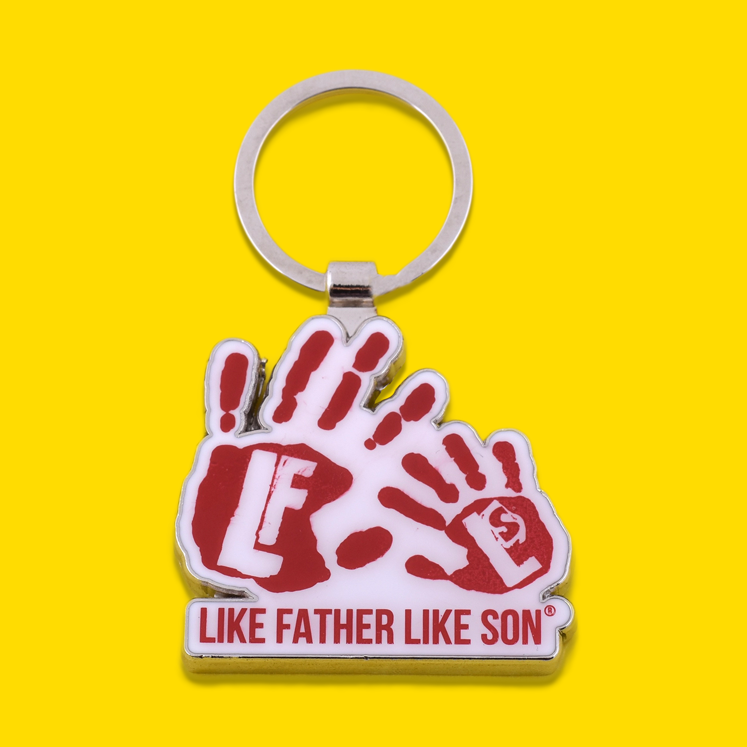 Father And Son Hand Print Keyring -Burgundy