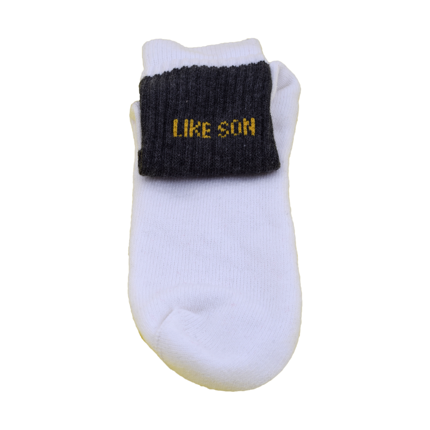 Luxury Sport Socks For Fathers Of All Ages -Charcoal Grey Bar With Yellow Logo, White foot