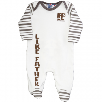 Baby grow, creamy white with lion cub design.