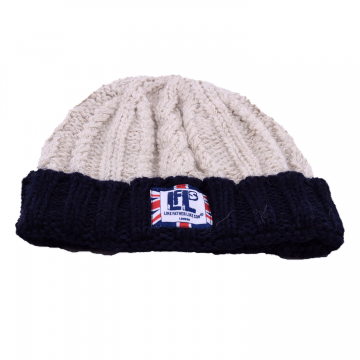 Linen And Navy Woollen Beanie Hat