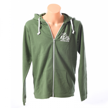 Mens Organic Zipped Hoodie With White Hand Design