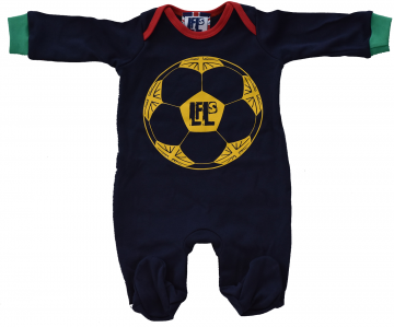 Navy blue cotton baby grow, football design.
