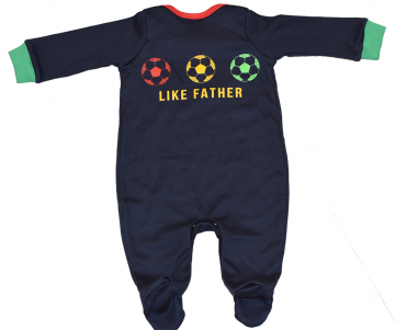 baby grow, navy blue with football design.