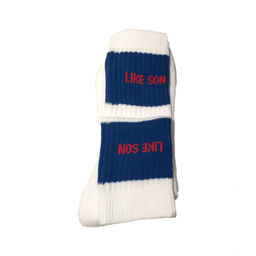 Luxury Sport Socks For Fathers Of All Ages - Atlantic Blue Bar With Red Logo, White foot -