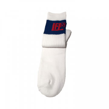 Luxury Sport Socks For Fathers Of All Ages -Atlantic Blue Bar With Red Logo, White foot 