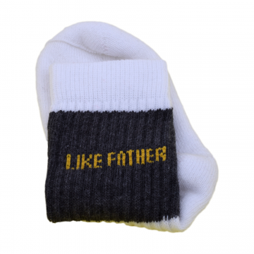 Luxury Sport Socks For Sons -Charcoal Grey Bar With Yellow Logo, White foot 