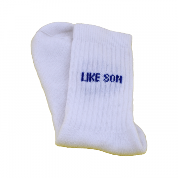 Luxury Sport Socks For Fathers Of All Ages -White Bar With Atlantic Blue Logo, White foot
