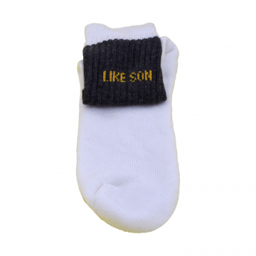 Luxury Sport Socks For Fathers Of All Ages -Charcoal Grey Bar With Yellow Logo, White foot