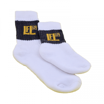 Luxury Sport Socks For Sons -Charcoal Grey Bar With Yellow Logo, White foot 