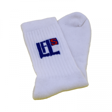 Luxury Sport Socks For Sons -White Bar With Atlantic Blue Logo, White foot
