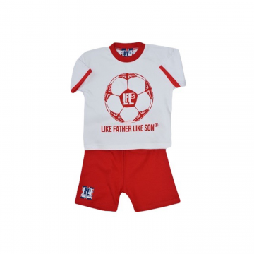 Childrens white cotton  Pyjamas with red shorts ,  red football design