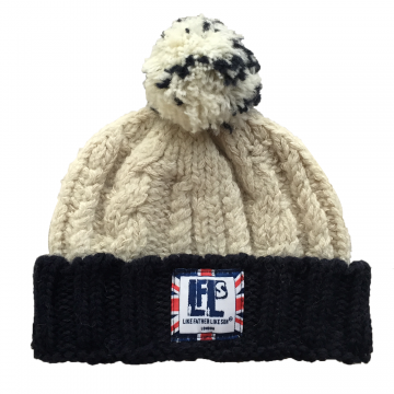 Linen And Navy Bobble Hat