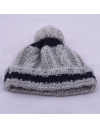 Grey and navy Blue Woollen Bobble hat
