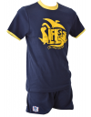 Mens cotton pyjamas with shorts.Navy blue with yellow dinosaur design